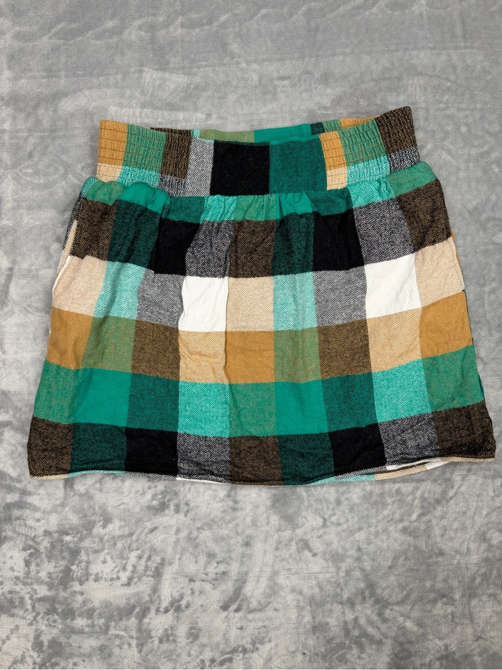 Kavu Plaid 100% Cotton Mini Skirt in Teal, Mustard, Black and Cream